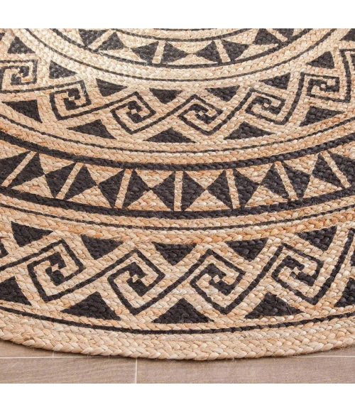 Anji Mountain 4' Round Shanti Black & Tan Jute Rug