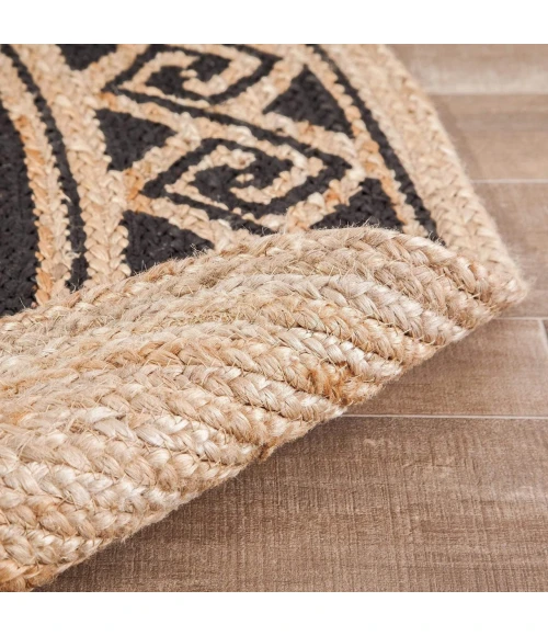 Anji Mountain 4' Round Shanti Black & Tan Jute Rug