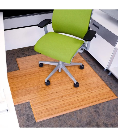 Anji Mountain 47" x 51" Natural Plush Bamboo Chair Mat with lip