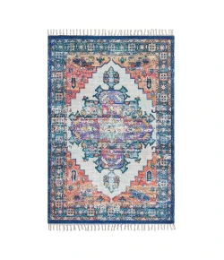 Anji Mountain Anji Mountain 7'6" x 9'6" Kuba Blue Tan Medallion Polyester Chindi Rug