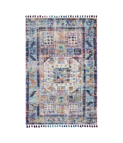 Anji Mountain Anji Mountain 7'6" x 9'6" Tarom Blue Purple with Multi Fringe Polyester Chindi Rug