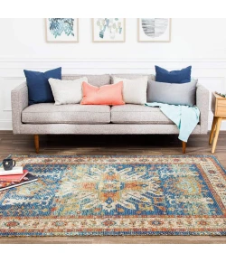 Anji Mountain Anji Mountain 8' Round Orange Blue Medallion Jute/Chenille Rug