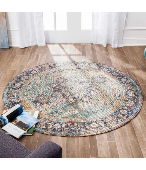 Anji Mountain 6' Round Hazaran Distressed Rug