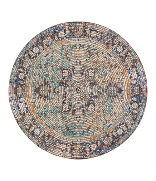 Anji Mountain 6' Round Hazaran Distressed Rug