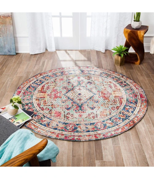 Anji Mountain 8' Round Chaloon Distressed Rug
