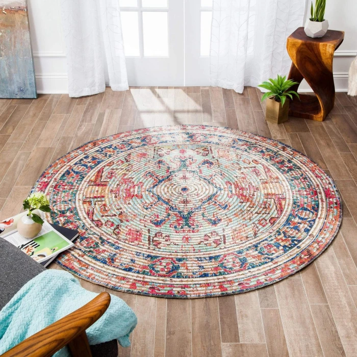Anji Mountain 6' Round Chaloon Distressed Rug
