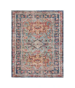 Anji Mountain Anji Mountain 8' Round Chaloon Light Blue Red Medallion Jute/Chenille Rug