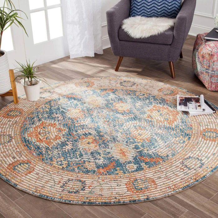 Anji Mountain 8' Round Moss-Point Distressed Rug