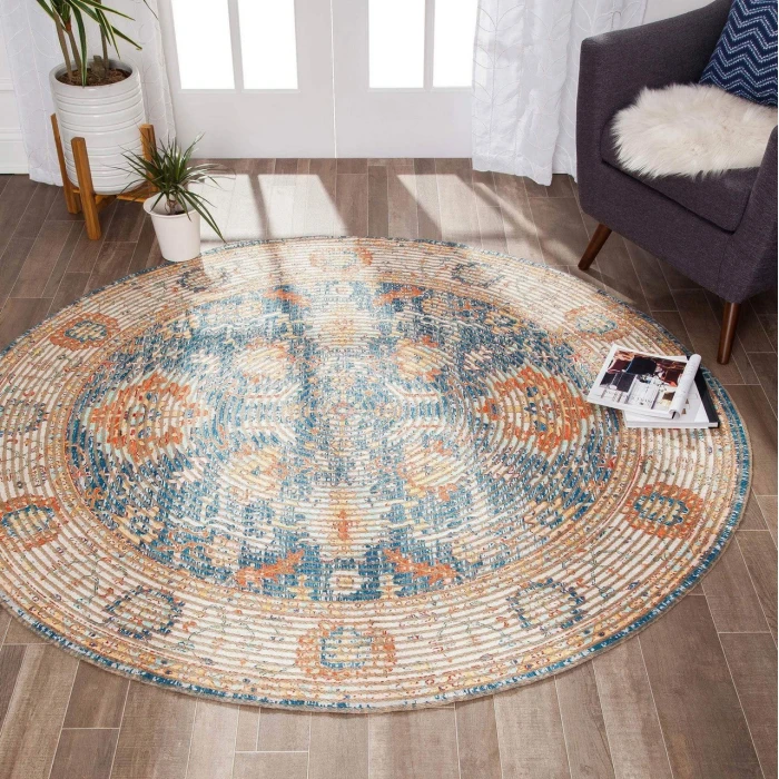 Anji Mountain 8' Round Moss-Point Distressed Rug