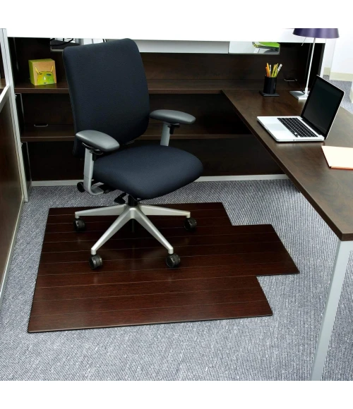 Anji Mountain 55" x 57" Natural Deluxe Bamboo Chair Mat with lip