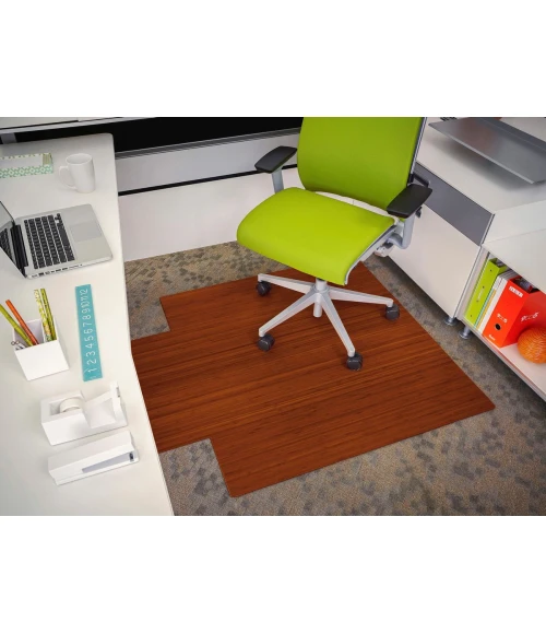 44" x 52" Walnut Standard Bamboo Chair Mat with lip