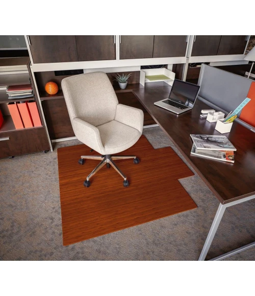 55" x 57" Walnut Standard Bamboo Chair Mat with lip