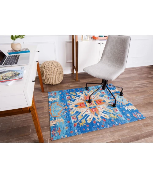 36" x 48" Las Cruces Blue & Orange 1/2" Rug'd Chair Mat 