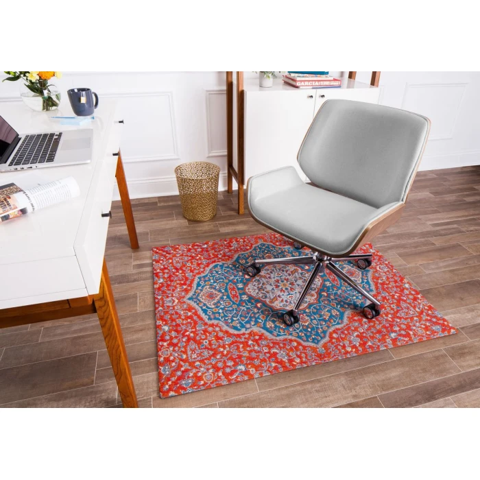 36" x 48" Meknes Red & Blue 1/2" Rug'd Chair Mat 