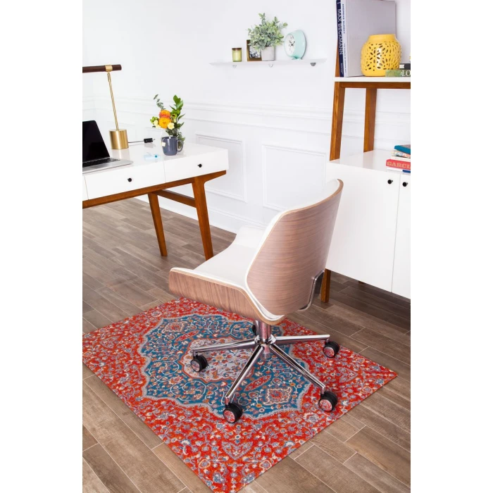 36" x 48" Meknes Red & Blue 1/2" Rug'd Chair Mat 