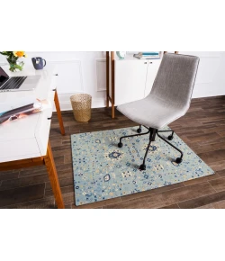 Anji Mountain 36 in. X 48 in. Tabriz Blue & Beige 1/2 in. Rug ft. d Chair Mat 