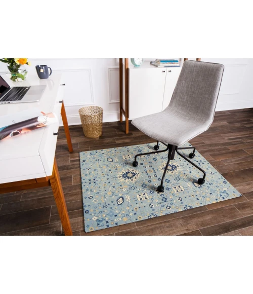 36" x 48" Tabriz Blue & Beige 1/2" Rug'd Chair Mat 