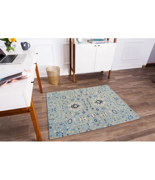 36" x 48" Tabriz Blue & Beige 1/2" Rug'd Chair Mat 