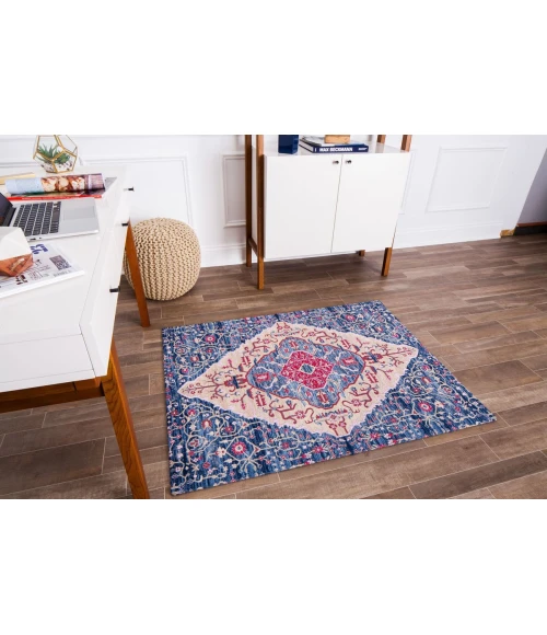 36" x 48" Porto Blue & Red 1/2" Rug'd Chair Mat 