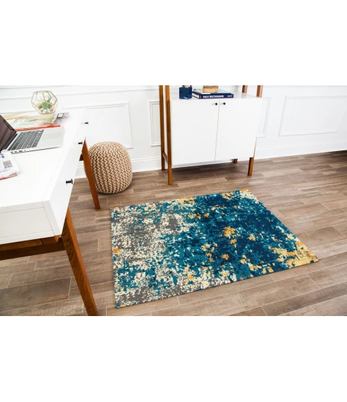 36" x 48" Bilbao Blue & Orange 1/2" Rug'd Chair Mat 