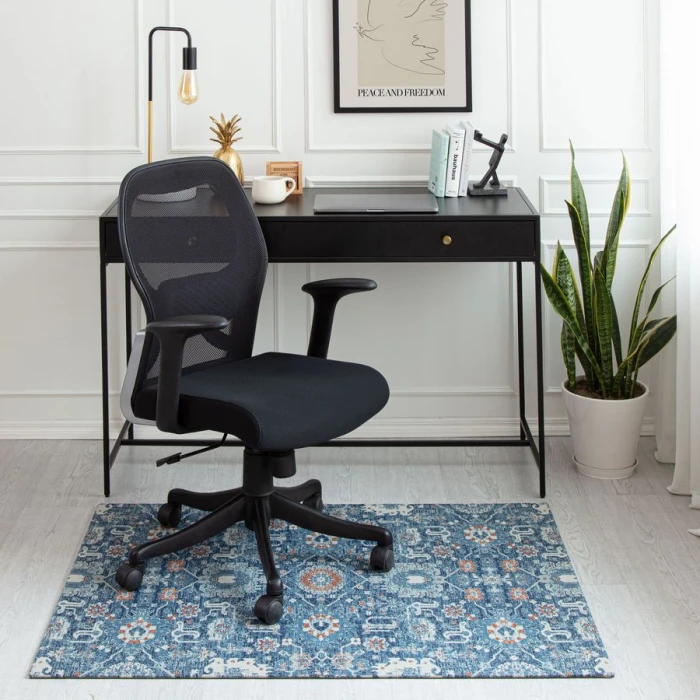 40" x 54" Alta Blue & Ivory 1/2" Rug'd Chair Mat 