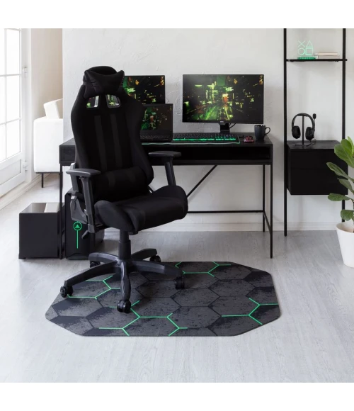 36" x 48" Kaleidoscope Green LED Gaming Rug'd Chair Mat 
