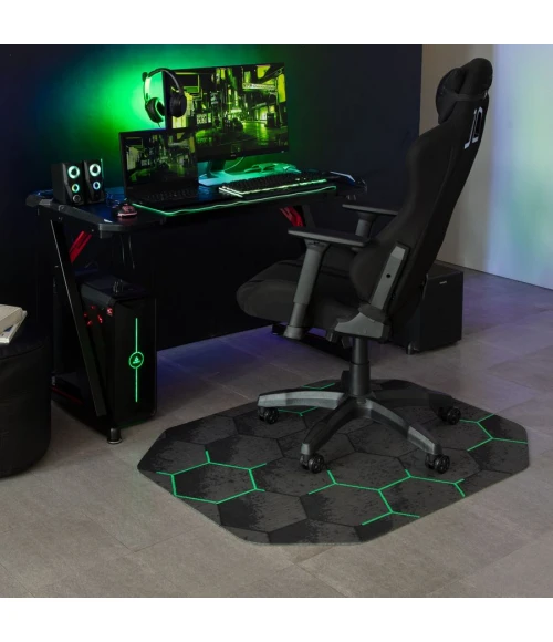 36" x 48" Kaleidoscope Green LED Gaming Rug'd Chair Mat 