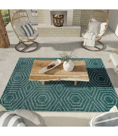 Loomaknoti Tecopa Kaharie Teal/White ETR21TEW08 2 ft. 3 in. X 3 ft. Rectangle Rug