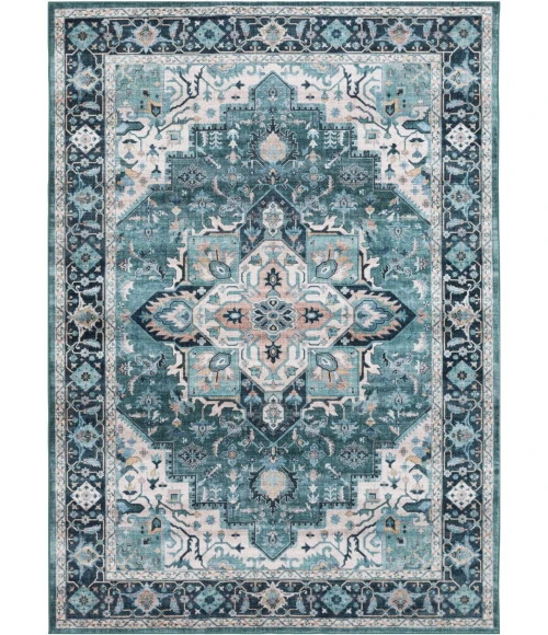 Central Oriental Rugese - Velveteen Washable Blue-Green/Ivory Oriental 7ft.6in. x 9ft.6in. Rect. Rug