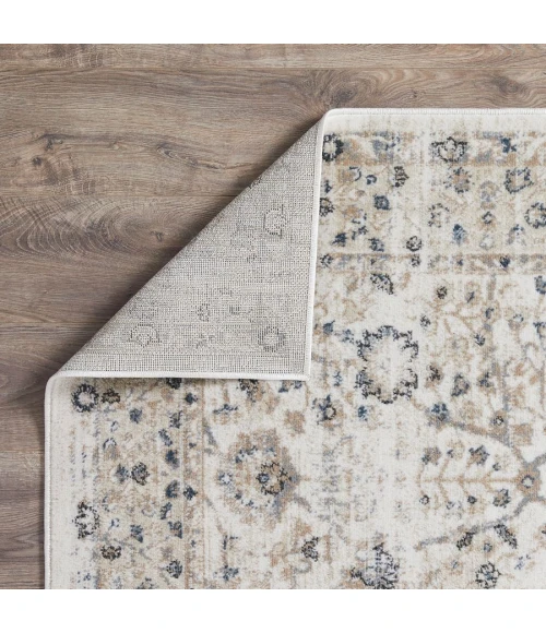 Loomaknoti Kehleigh Oviel Cream/Blue EK013 6 ft. 7 in. X 9 ft. 2 in. Rectangle Rug