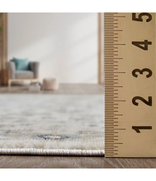 Loomaknoti Kehleigh Oviel Cream/Blue EK013 6 ft. 7 in. X 9 ft. 2 in. Rectangle Rug