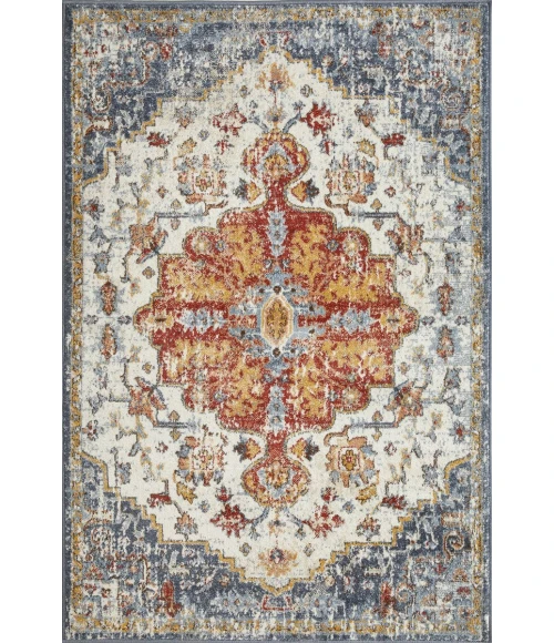 Loomaknoti Alsbrooke Kapirah Cream/Blue EA008 4 ft. X 6 ft. Rectangle Rug
