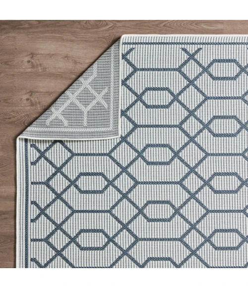 Loomaknoti Breyleigh Chendler Cream/Blue EB001 9 ft. 10 in. X 12 ft. 10 in. Rectangle Rug