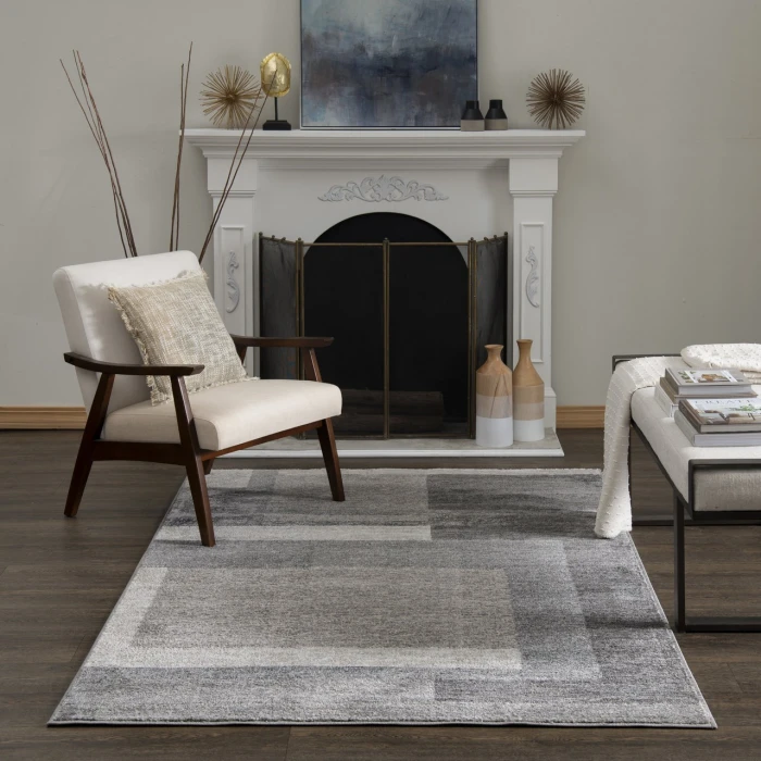 Central Oriental Adore Cement/Greige Geometric 7ft.10in. x 9ft.10in. Rect. Rug