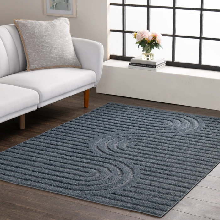 Central Oriental Aubry Stone Blue Abstract 5ft. x 7ft. Rect. Rug