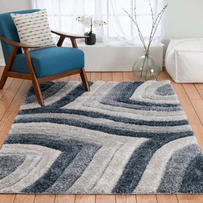 Central Oriental Chicago Blue/Grey Abstract 5ft. x 7ft.3in. Rect. Rug