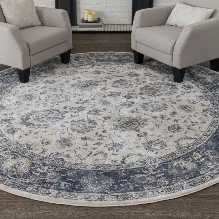 Central Oriental Clearwater Biscuit/Nightfall Traditional 7ft.10in. Round Rug