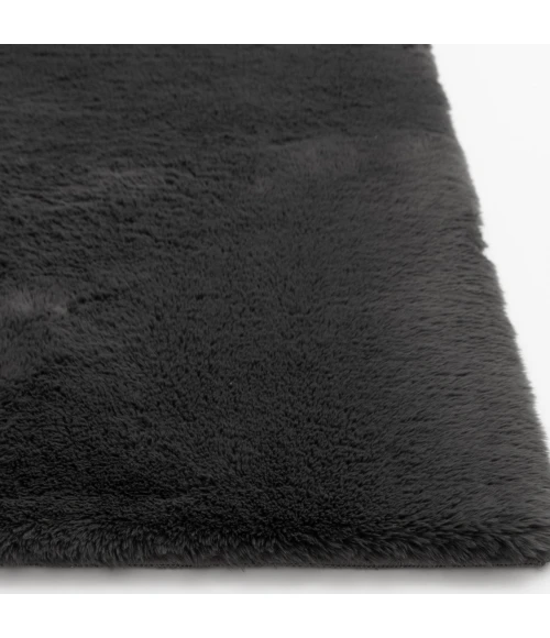Central Oriental Belgian Faux Fur Black Solid 7ft.6in. x 9ft.6in. Rect. Rug