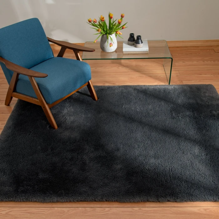 Central Oriental Belgian Faux Fur Black Solid 9ft. x 12ft. Rect. Rug