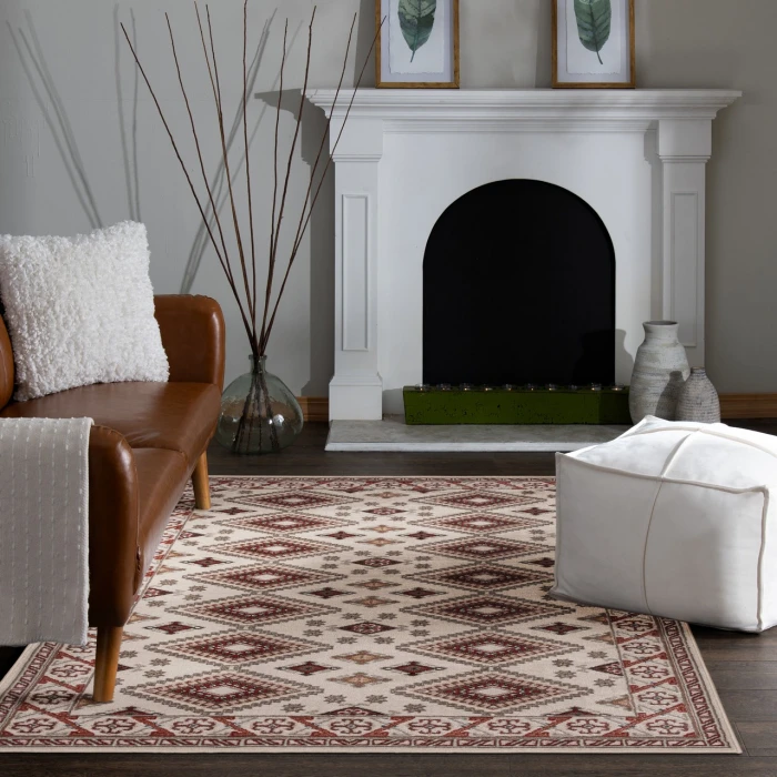 Central Oriental Heirloom Cinnabar/Multi Moroccan 7ft.10in. x 9ft.10in. Rect. Rug