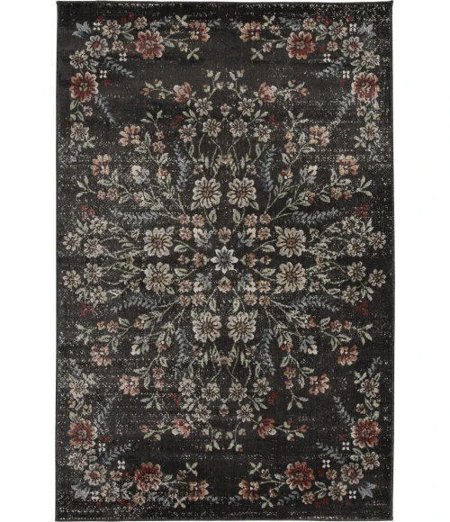 Central Oriental Heirloom black Floral 7ft.10in. x 9ft.10in. Rect. Rug
