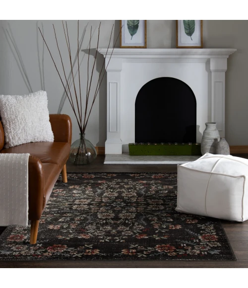 Central Oriental Heirloom black Floral 7ft.10in. x 9ft.10in. Rect. Rug