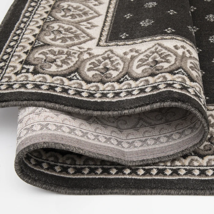 Central Oriental Heirloom Abbey/Navajo White Border/Abstract 9in. x 26in. Rect. Rug
