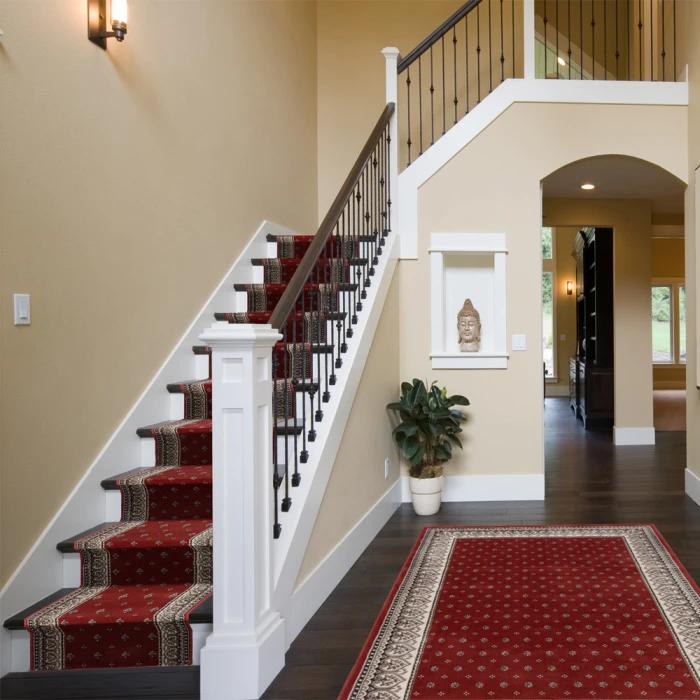 Central Oriental Heirloom Cinnabar/Navajo White Border/Abstract 9in. x 33in. Rect. Rug