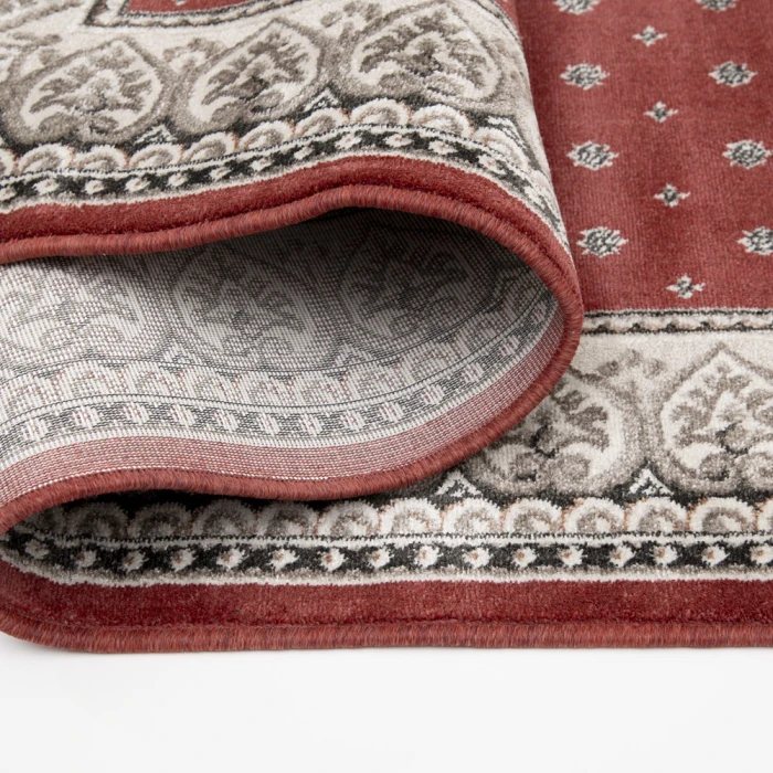 Central Oriental Heirloom Cinnabar/Navajo White Border/Abstract 9in. x 33in. Rect. Rug