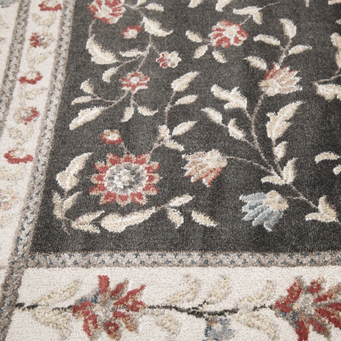 Central Oriental Heirloom Abbey/Navajo White Border/Floral 5ft.3in. x 7ft.7in. Rect. Rug