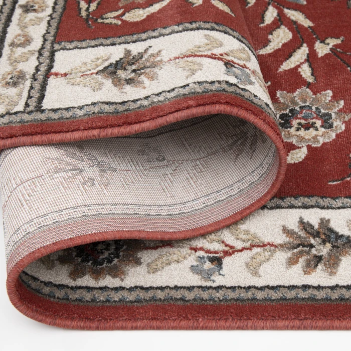 Central Oriental Heirloom Cinnabar/Navajo White Border/Floral 9in. x 26in. Rect. Rug