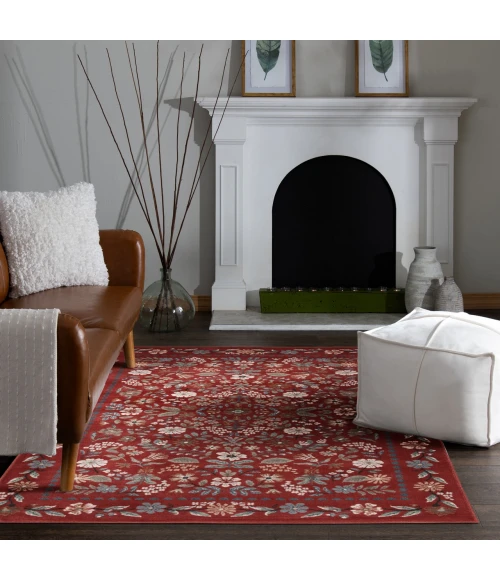 Central Oriental Erin & Ben _ Rooted Cinnabar/Multi Floral 7ft.10 x 9ft.10in. Rect. Rug