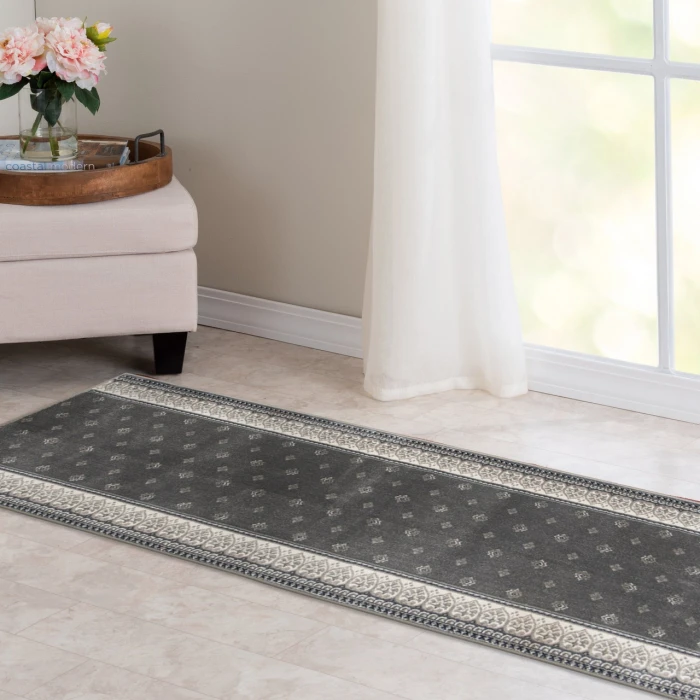 Central Oriental Clearwater Dove/Oyster Border/Abstract 9in. x 26in. Rect. Rug