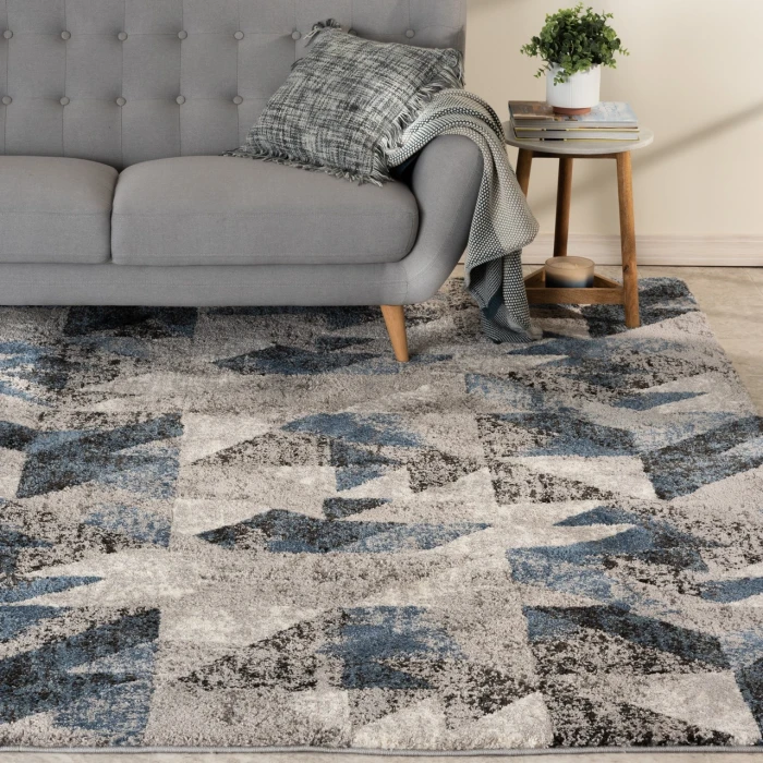 Central Oriental Structures Cloud/Metal Abstract 7ft.10in. x 9ft.10in. Rect. Rug